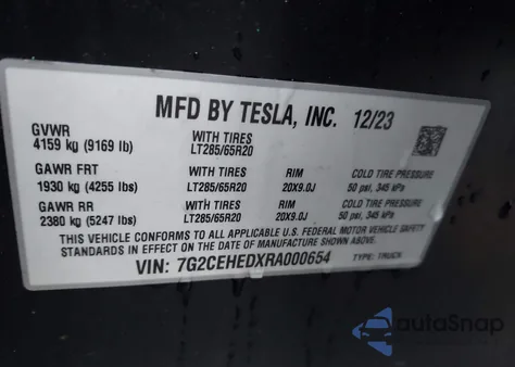 2024 Tesla Cybertruck All-Wheel Drive from USA, damaged, VIN 7G2CEHEDXRA000654